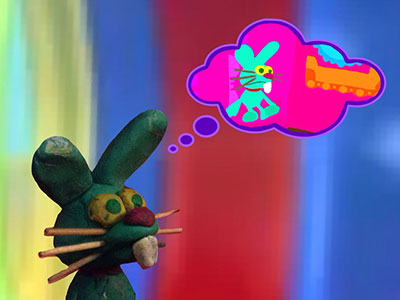 Bunny Dreams of Himself. Mixed Media Digital Illustration of original sculpture.